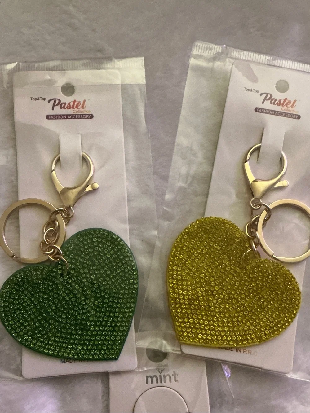 Pastels Heart Keychain Bundle - Green,Yellow and Aqua Heart Charms 💚💛💘